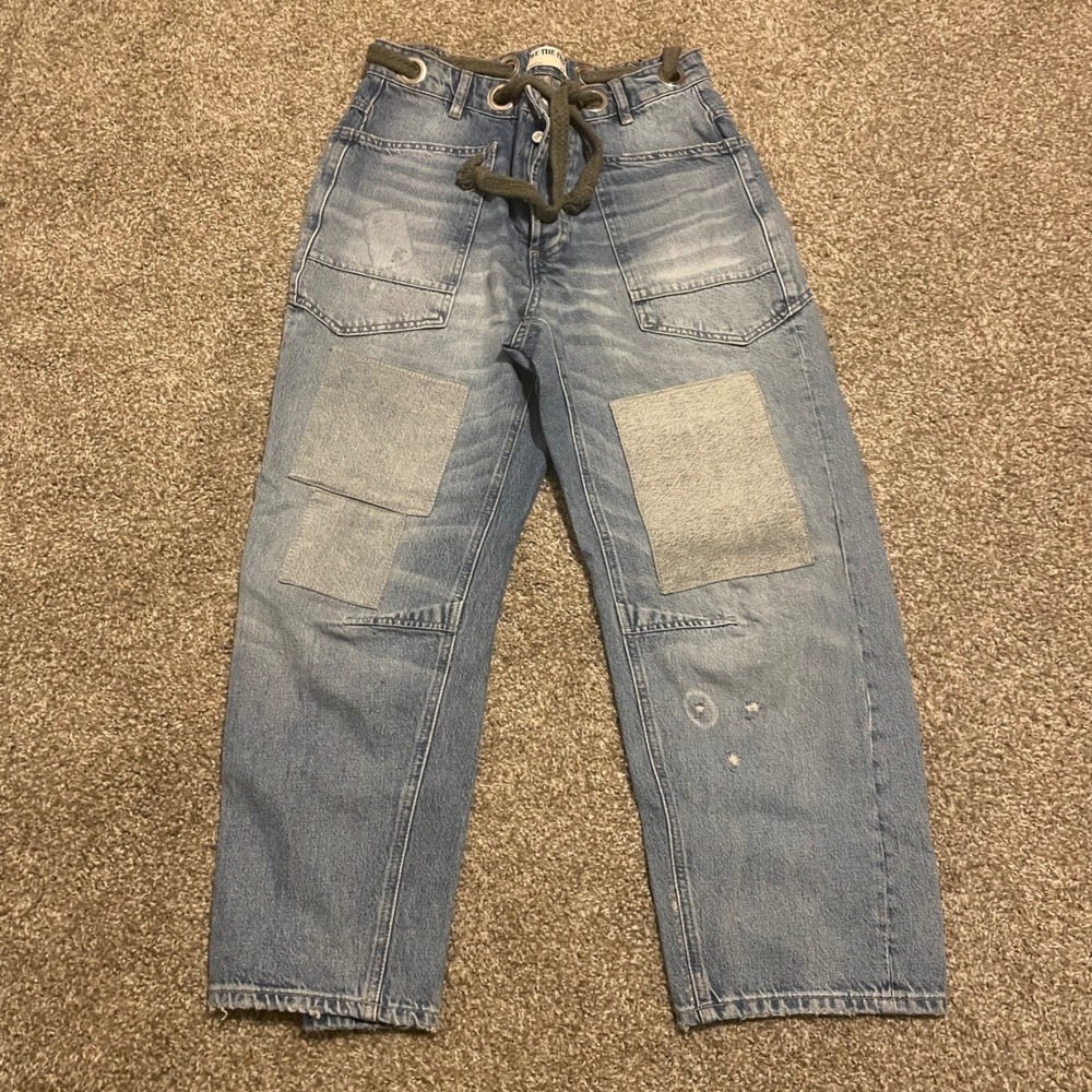 We the Free Moxie Low Slung Barrel jeans 27 boho casual truest blue button fly - Picture 2 of 8
